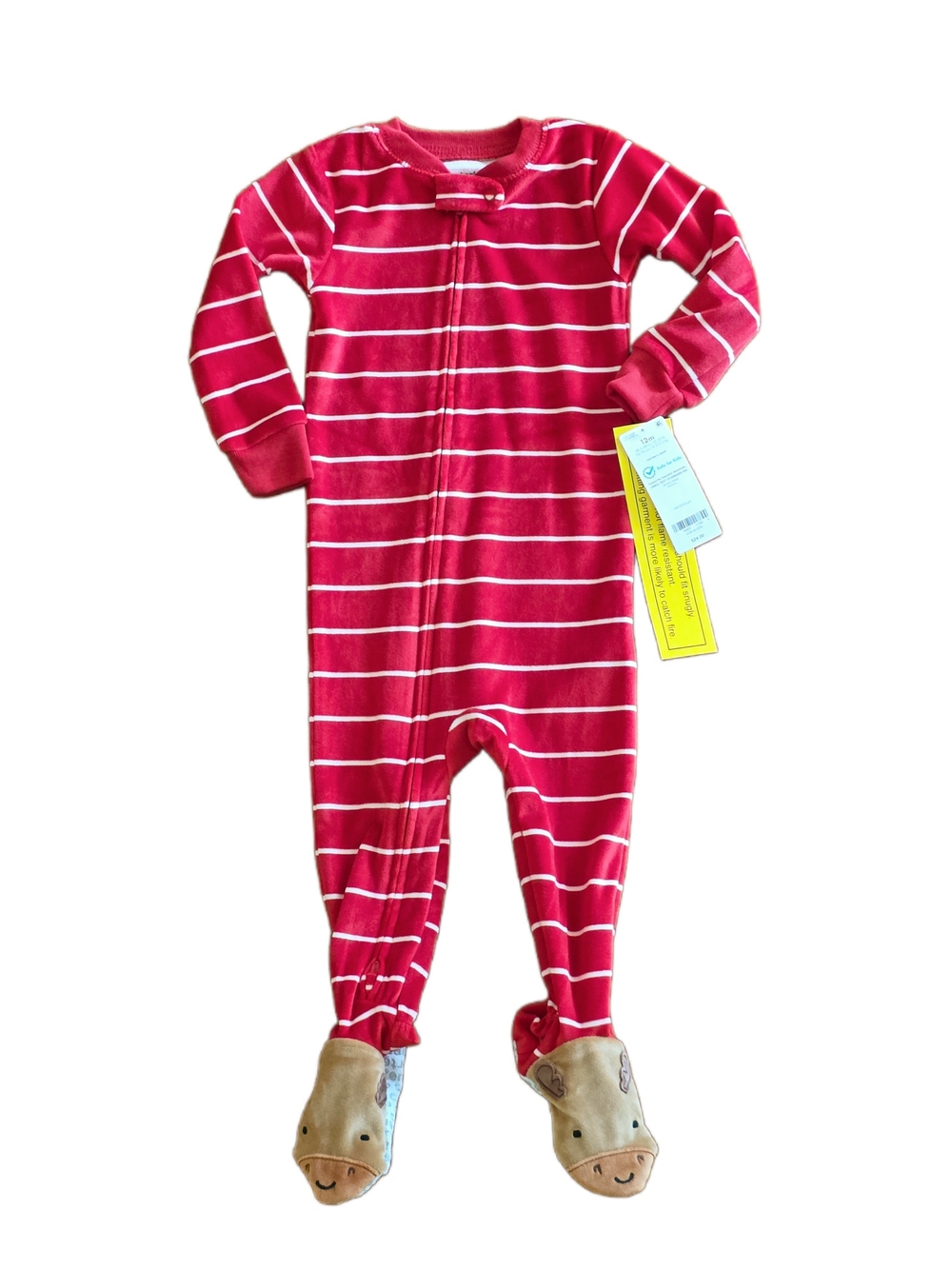 Carter's - Red and White Striped Velour Footed One-Piece Pajama